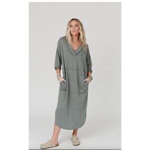 Three Bird Nest Meadow Long Sleeve Slit Maxi Dress size large pockets